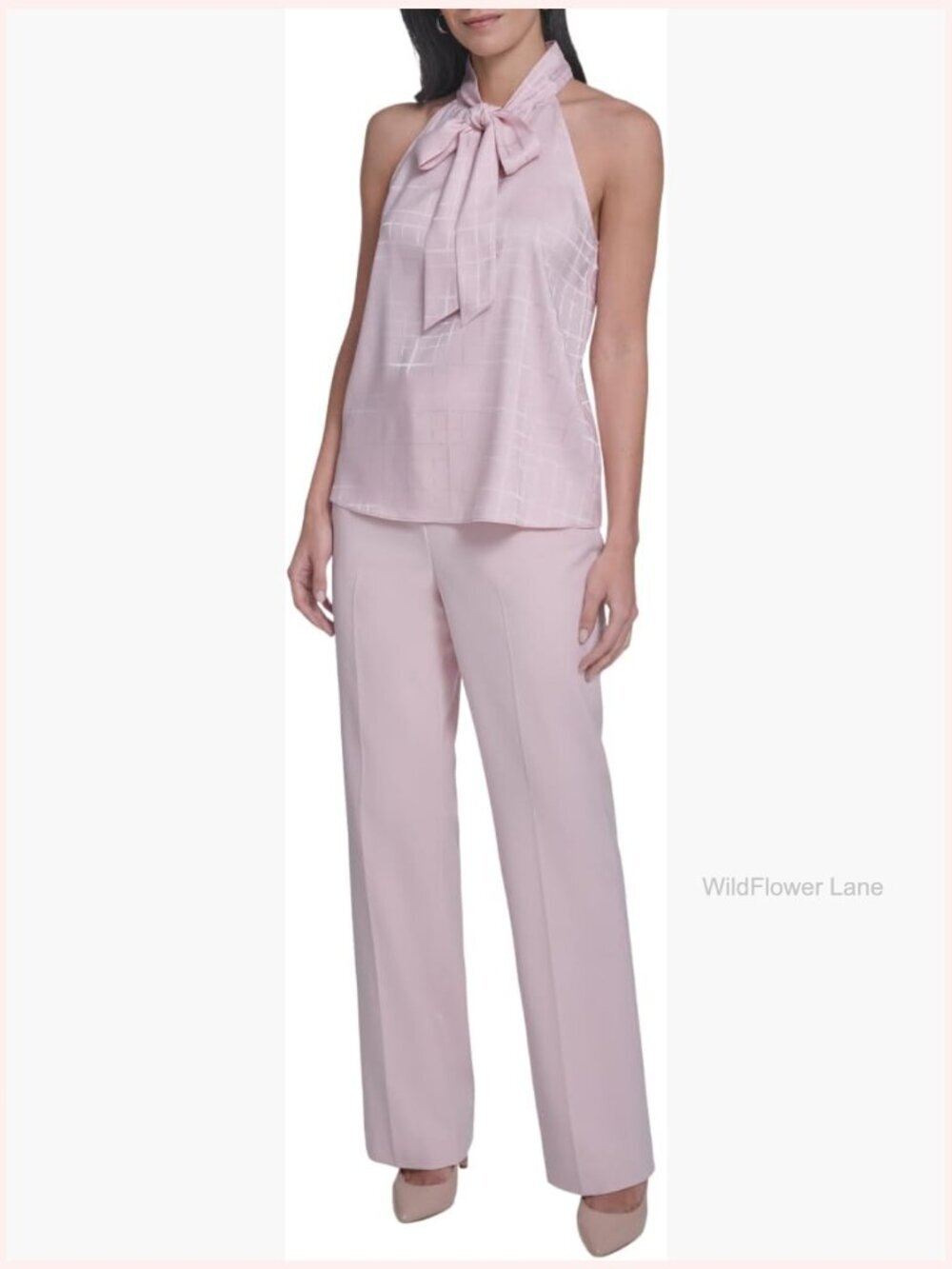 Regular Fit Sleeveless Jacquard Tie Neck Blouse Work Shirt